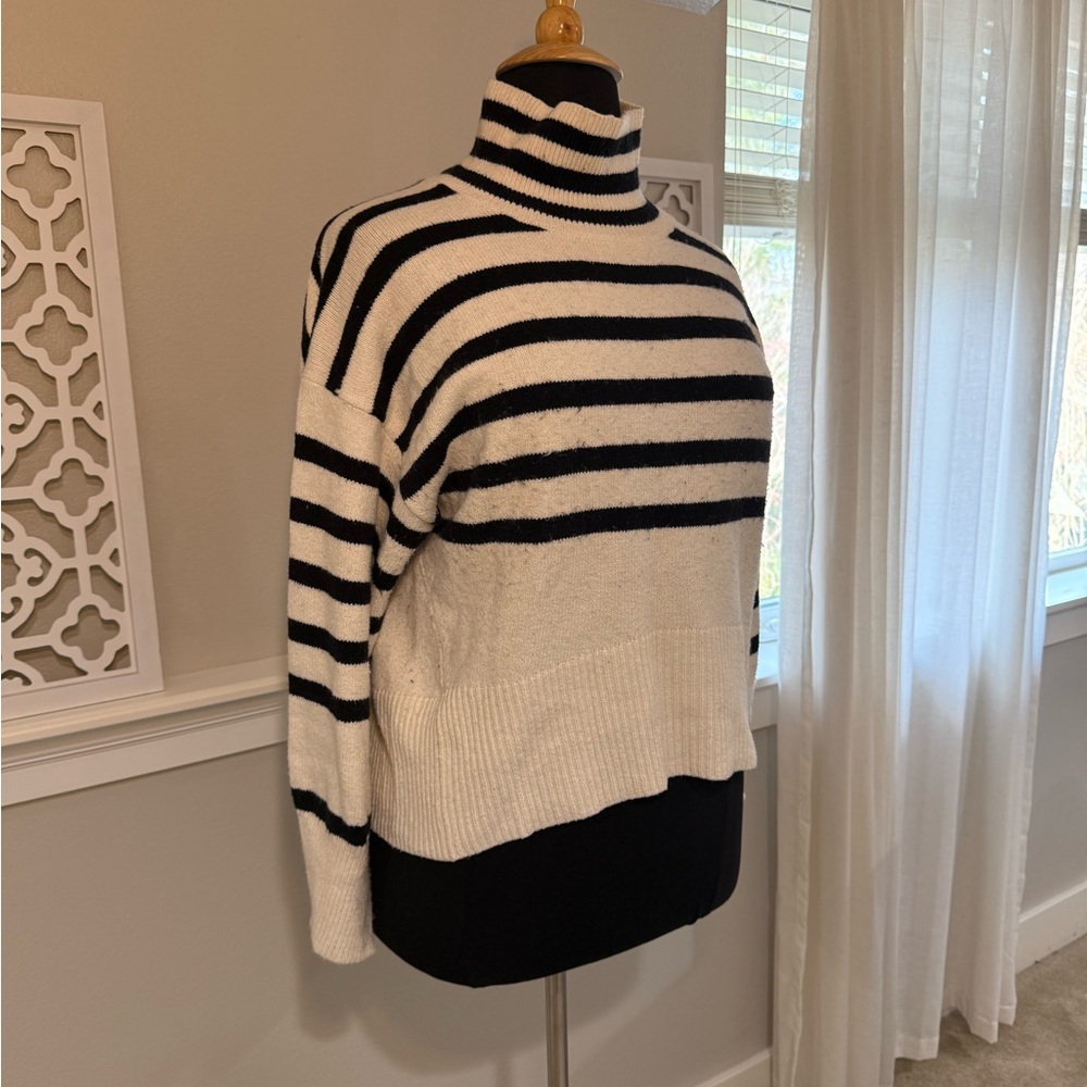 Striped Turtleneck Sweater - Black and White - Picture 2 of 10